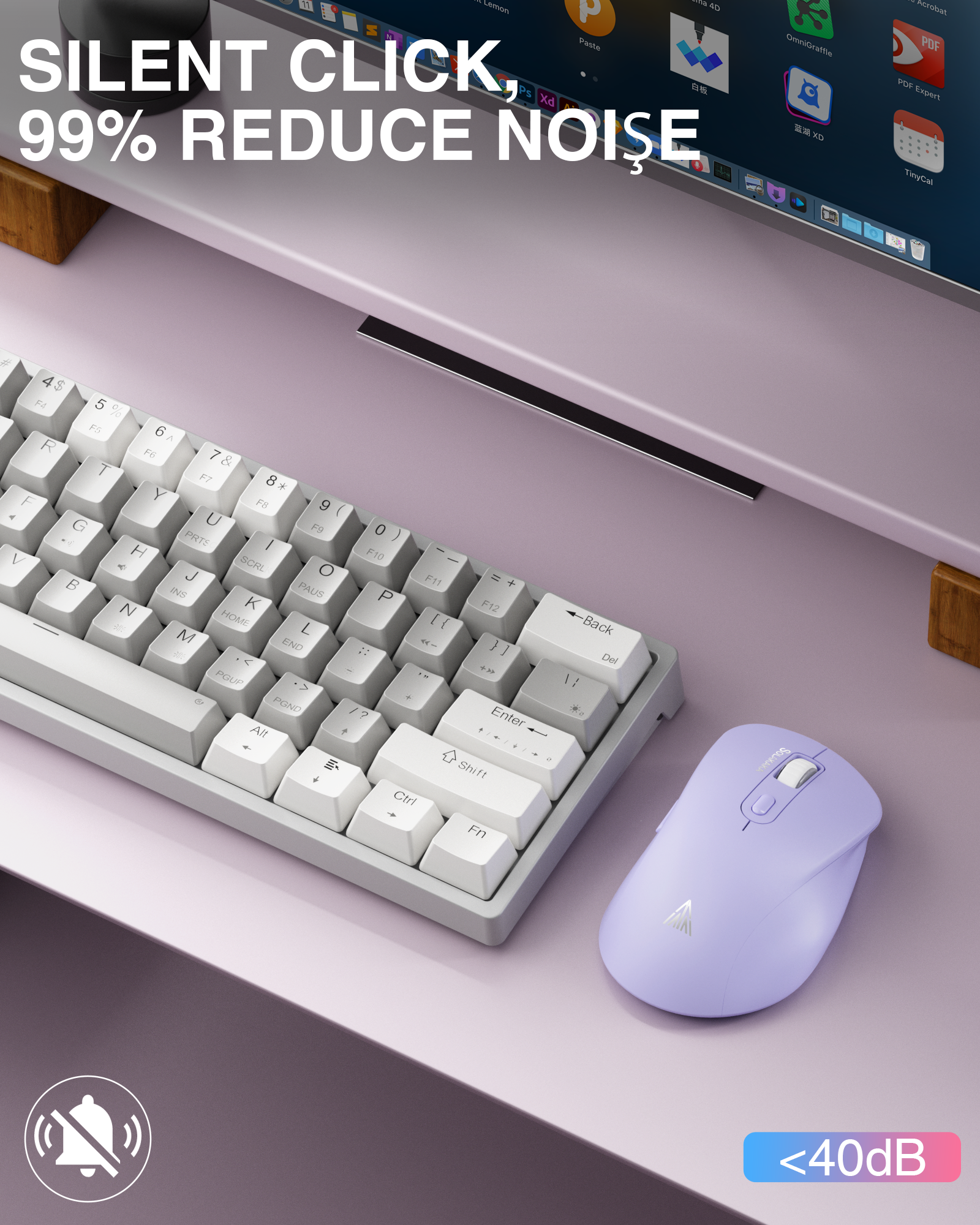 SM68 Dual Mode Wireless Gaming Mouse, Rechargeable RGB Ergonomic Mice with Adjustable DPI ,purple V1300-SM66-PURPLE