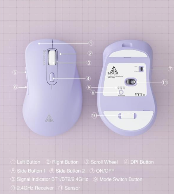 SM68 Dual Mode Wireless Gaming Mouse, Rechargeable RGB Ergonomic Mice with Adjustable DPI ,purple V1300-SM66-PURPLE