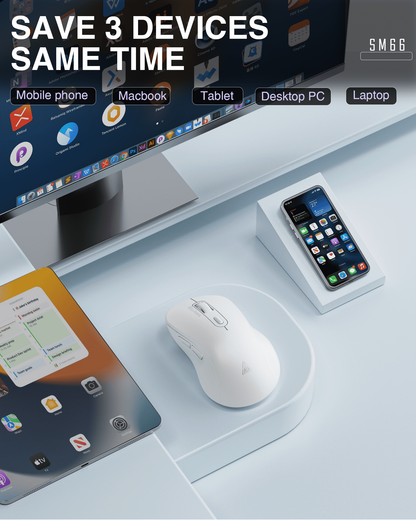 SM66 Dual Mode Wireless Gaming Mouse, Rechargeable RGB Ergonomic Mice with Adjustable DPI ,white V1300-SM66-WHITE