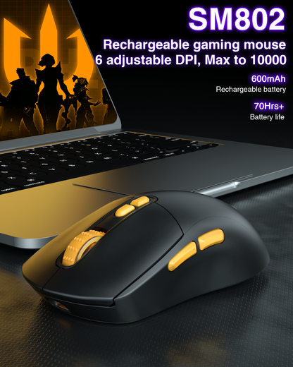 SM802 Tri-Mode Gaming Mouse, Adjustable DPI, RGB Backlight, Ergonomic Wireless Mouse,black V1300-SM802-BLACK