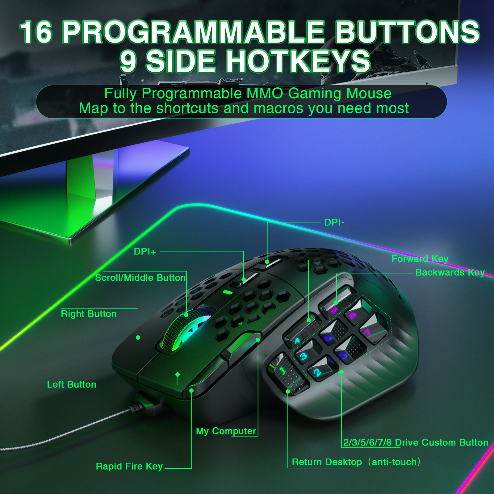 SOLAKAKA SM809 Wired MMO Gaming Mouse V1300-SM809