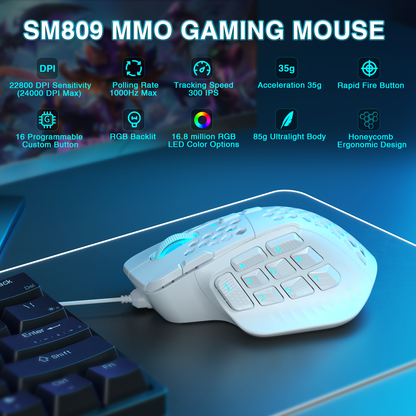 SOLAKAKA SM809 Pro Wireless Gaming Mouse, white V1300-SM809-WHITE
