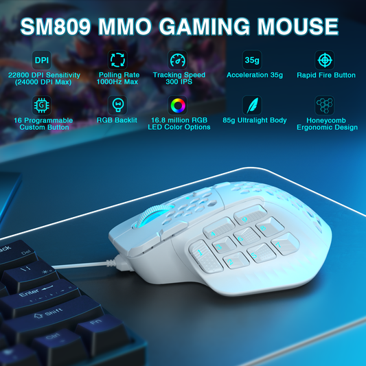 SOLAKAKA SM809 Pro Wireless Gaming Mouse, white V1300-SM809-WHITE