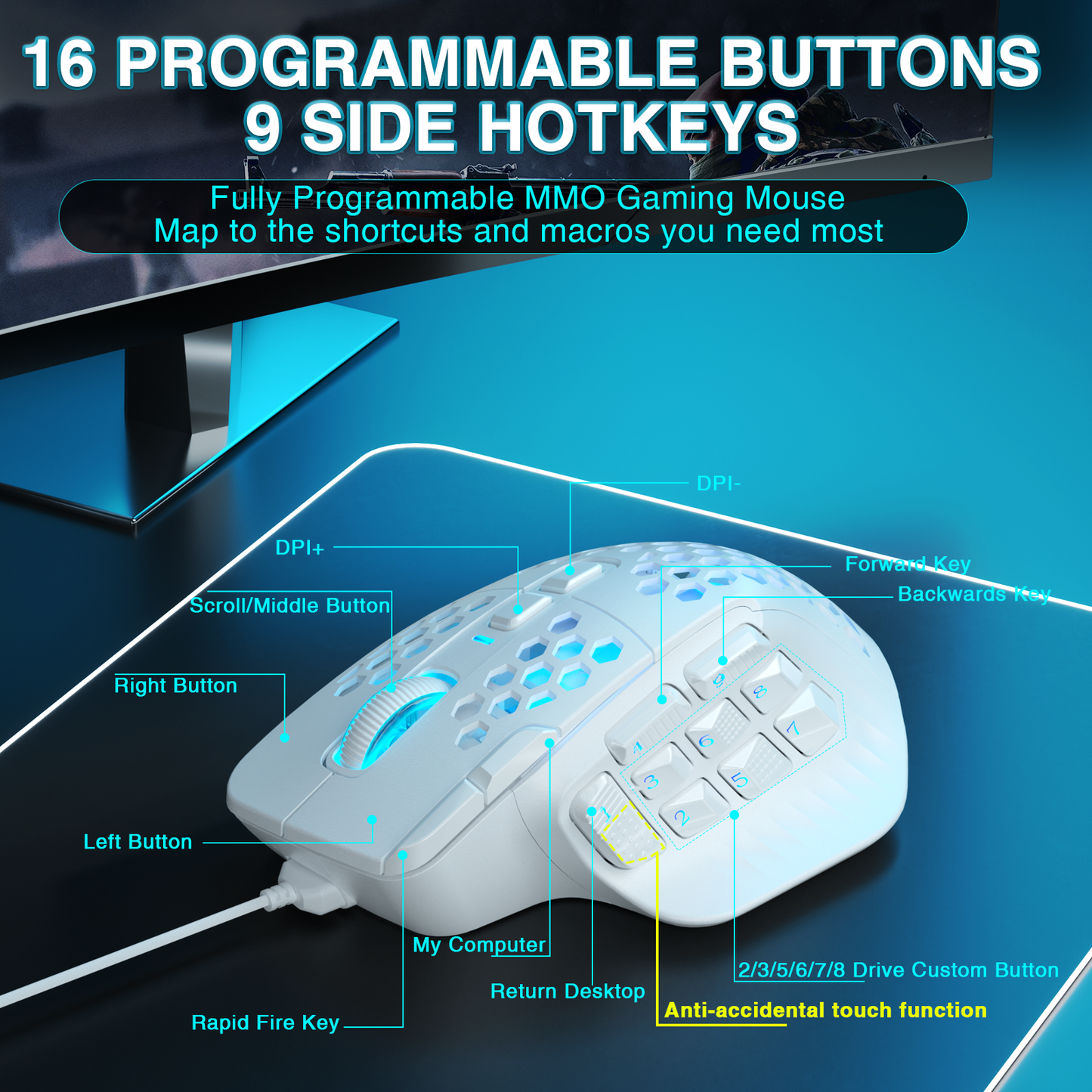 SOLAKAKA SM809 Pro Wireless Gaming Mouse, white V1300-SM809-WHITE