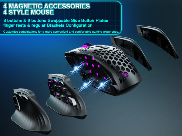 SM809pro Tri-Mode MM0 Wireless Gaming Mouse, Adjustable DPI RGB Backlight,black V1300-SM809PRO-BLACK