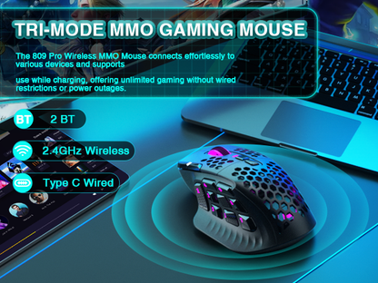 SM809pro Tri-Mode MM0 Wireless Gaming Mouse, Adjustable DPI RGB Backlight,black V1300-SM809PRO-BLACK
