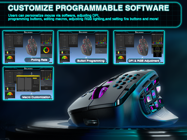 SM809pro Tri-Mode MM0 Wireless Gaming Mouse, Adjustable DPI RGB Backlight,black V1300-SM809PRO-BLACK