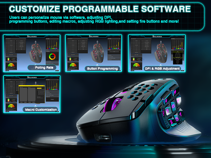 SM809pro Tri-Mode MM0 Wireless Gaming Mouse, Adjustable DPI RGB Backlight,black V1300-SM809PRO-BLACK