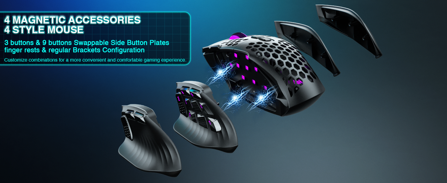 SM809pro Tri-Mode MM0 Wireless Gaming Mouse, Adjustable DPI RGB Backlight,black V1300-SM809PRO-BLACK