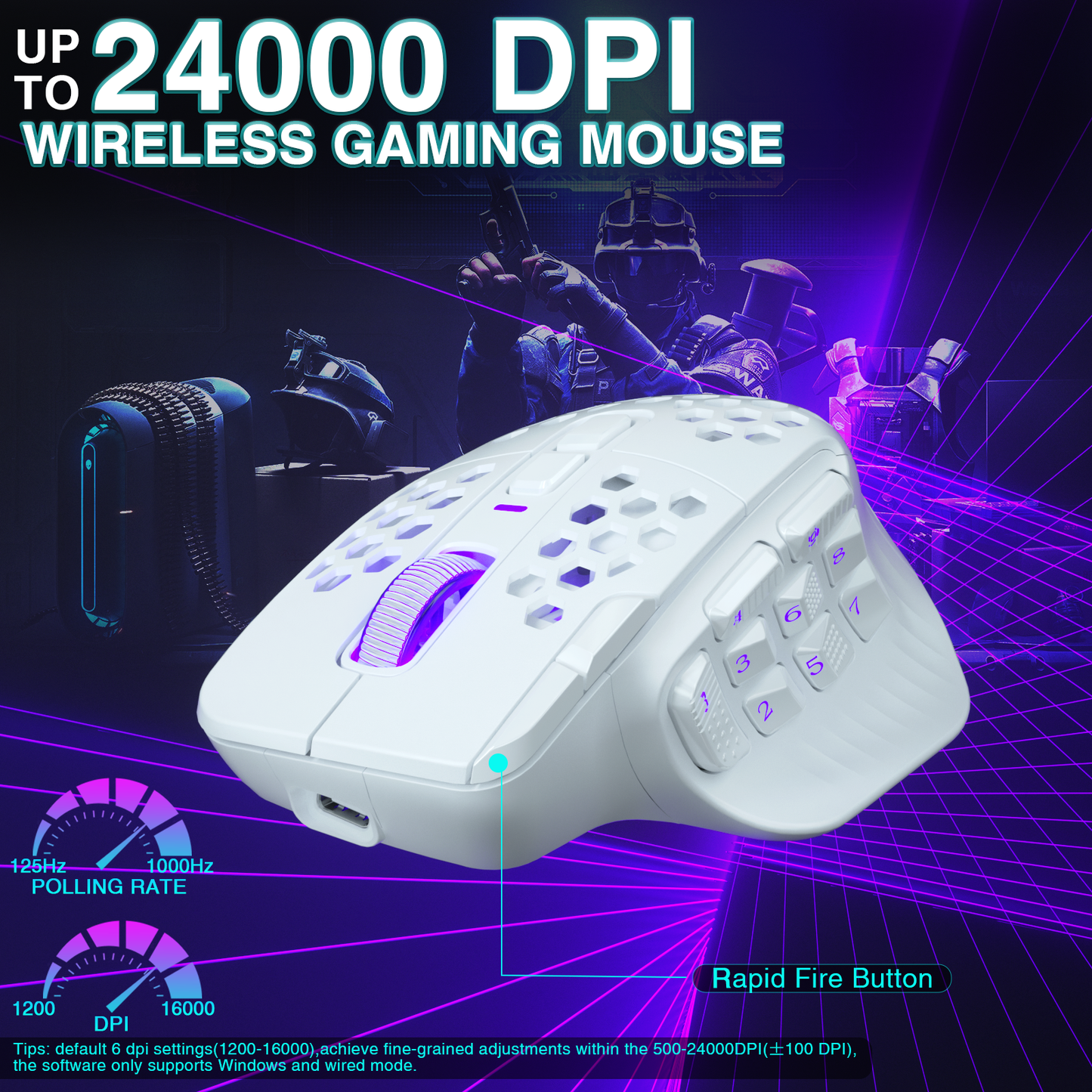SM809pro Tri-Mode MM0 Wireless Gaming Mouse, Adjustable DPI RGB Backlight,white V1300-SM809PRO-WHITE