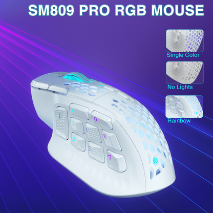 SM809pro Tri-Mode MM0 Wireless Gaming Mouse, Adjustable DPI RGB Backlight,white V1300-SM809PRO-WHITE