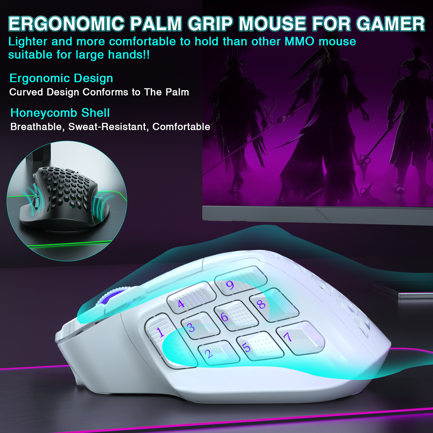 SM809pro Tri-Mode MM0 Wireless Gaming Mouse, Adjustable DPI RGB Backlight,white V1300-SM809PRO-WHITE