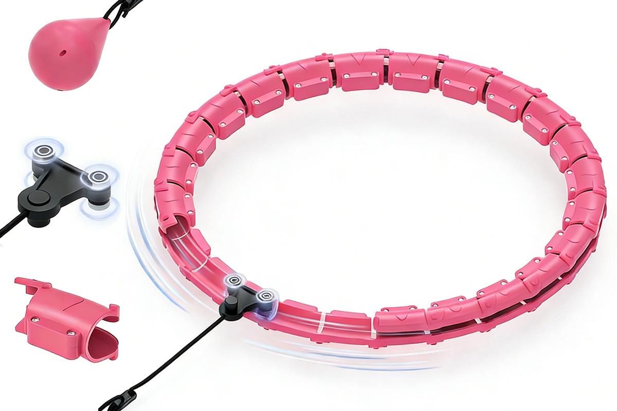 32 Section Weighted Hula Hoop with Massage Rollers - Pink V1308-DSZKI-109-3