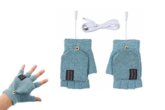 USB Heated Warmer Gloves Half Finger Mitten Electric Heated Gloves for Work Cycling Skiing Outdoor Snow -Green V1308-DSZKI-116-1