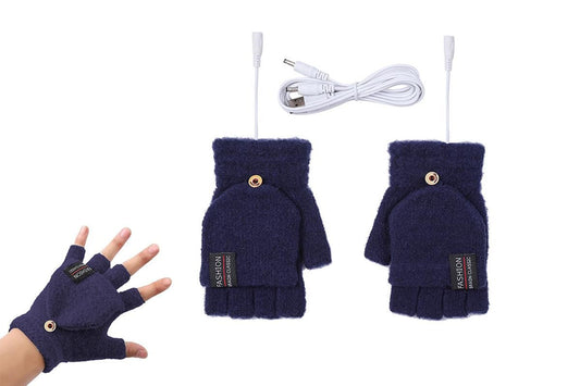 USB Heated Warmer Gloves Half Finger Mitten Electric Heated Gloves for Work Cycling Skiing Outdoor Snow -Navy V1308-DSZKI-116-2