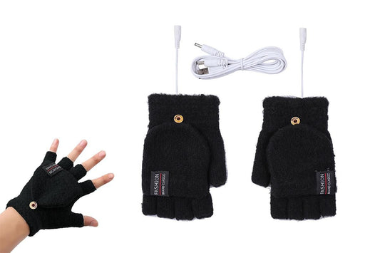 USB Heated Warmer Gloves Half Finger Mitten Electric Heated Gloves for Work Cycling Skiing Outdoor Snow -Black V1308-DSZKI-116-3