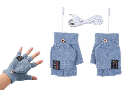 USB Heated Warmer Gloves Half Finger Mitten Electric Heated Gloves for Work Cycling Skiing Outdoor Snow -Blue V1308-DSZKI-116-4