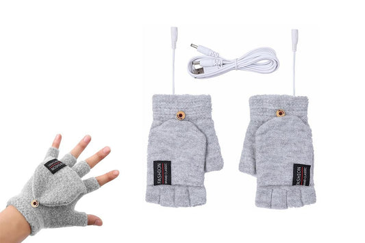 USB Heated Warmer Gloves Half Finger Mitten Electric Heated Gloves for Work Cycling Skiing Outdoor Snow -Gray V1308-DSZKI-116-5