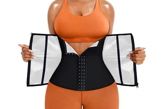 Women's Workout Waist Trainer - 3-Row Hook & Zip Slimming Belt for Yoga & Fitness - Silver & M V1308-DSZKI-117-11