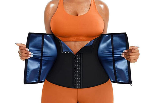 Women's Workout Waist Trainer - 3-Row Hook & Zip Slimming Belt for Yoga & Fitness - Blue & M V1308-DSZKI-117-2