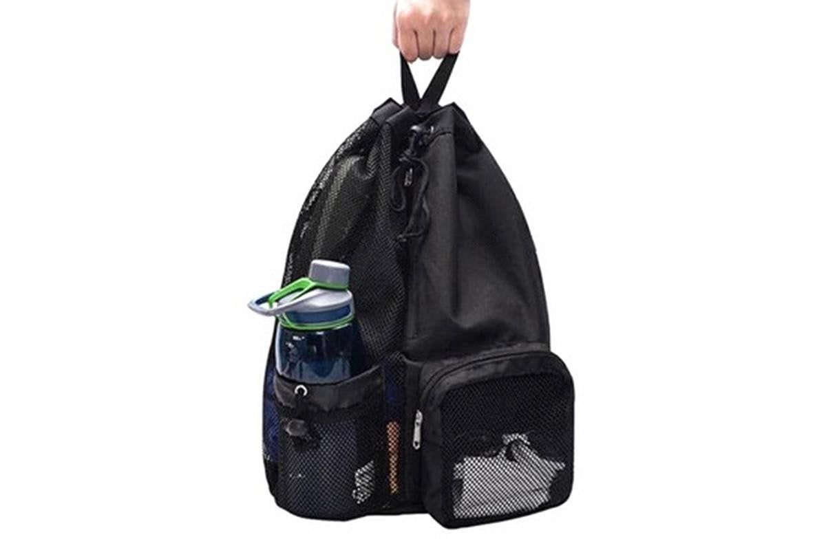 Mesh Beach Backpack with Wet Pocket Drawstring Waterproof Swimming Gym Bag for Men Women - Black V1308-DSZKI-124-1
