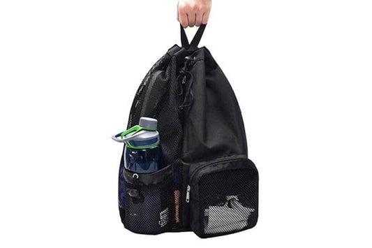 Mesh Beach Backpack with Wet Pocket Drawstring Waterproof Swimming Gym Bag for Men Women - Black V1308-DSZKI-124-1