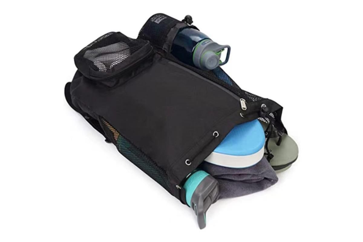Mesh Beach Backpack with Wet Pocket Drawstring Waterproof Swimming Gym Bag for Men Women - Black V1308-DSZKI-124-1