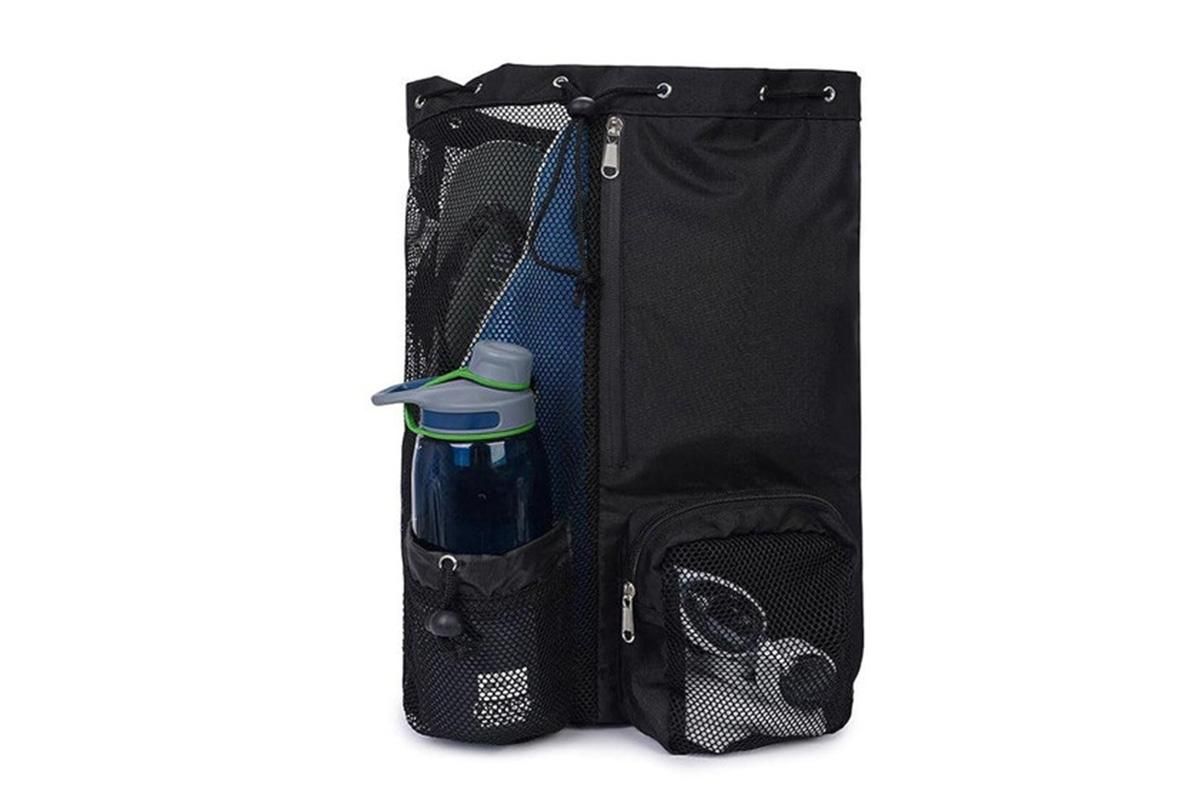 Mesh Beach Backpack with Wet Pocket Drawstring Waterproof Swimming Gym Bag for Men Women - Black V1308-DSZKI-124-1