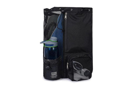 Mesh Beach Backpack with Wet Pocket Drawstring Waterproof Swimming Gym Bag for Men Women - Black V1308-DSZKI-124-1