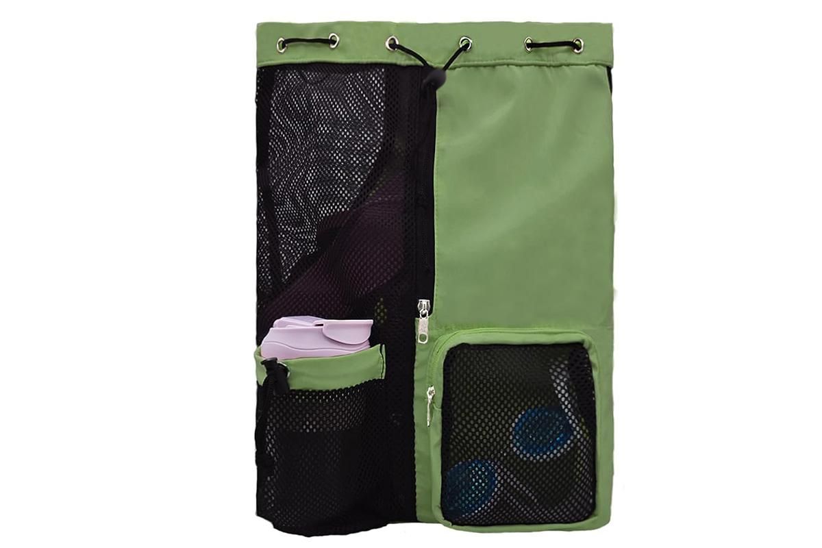 Mesh Beach Backpack with Wet Pocket Drawstring Waterproof Swimming Gym Bag for Men Women - Green V1308-DSZKI-124-2