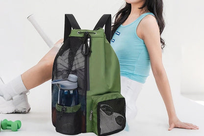 Mesh Beach Backpack with Wet Pocket Drawstring Waterproof Swimming Gym Bag for Men Women - Green V1308-DSZKI-124-2