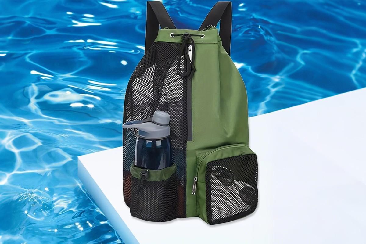 Mesh Beach Backpack with Wet Pocket Drawstring Waterproof Swimming Gym Bag for Men Women - Green V1308-DSZKI-124-2