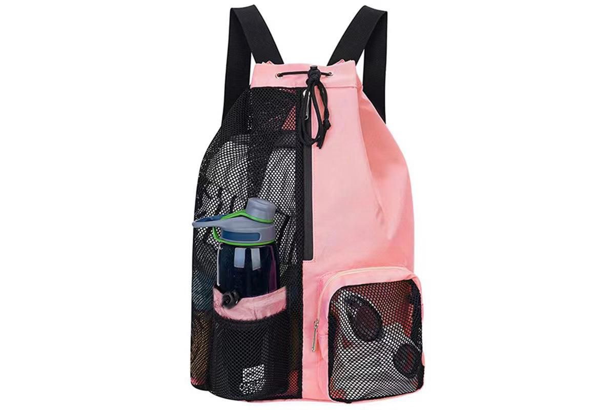 Mesh Beach Backpack with Wet Pocket Drawstring Waterproof Swimming Gym Bag for Men Women - Pink V1308-DSZKI-124-3