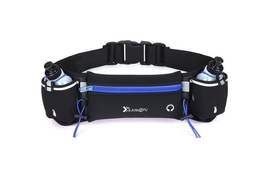 Hydration Running Belt with 2 Water Bottles and Phone Pouch for Marathon Hiking - Blue V1308-DSZKI-125-2