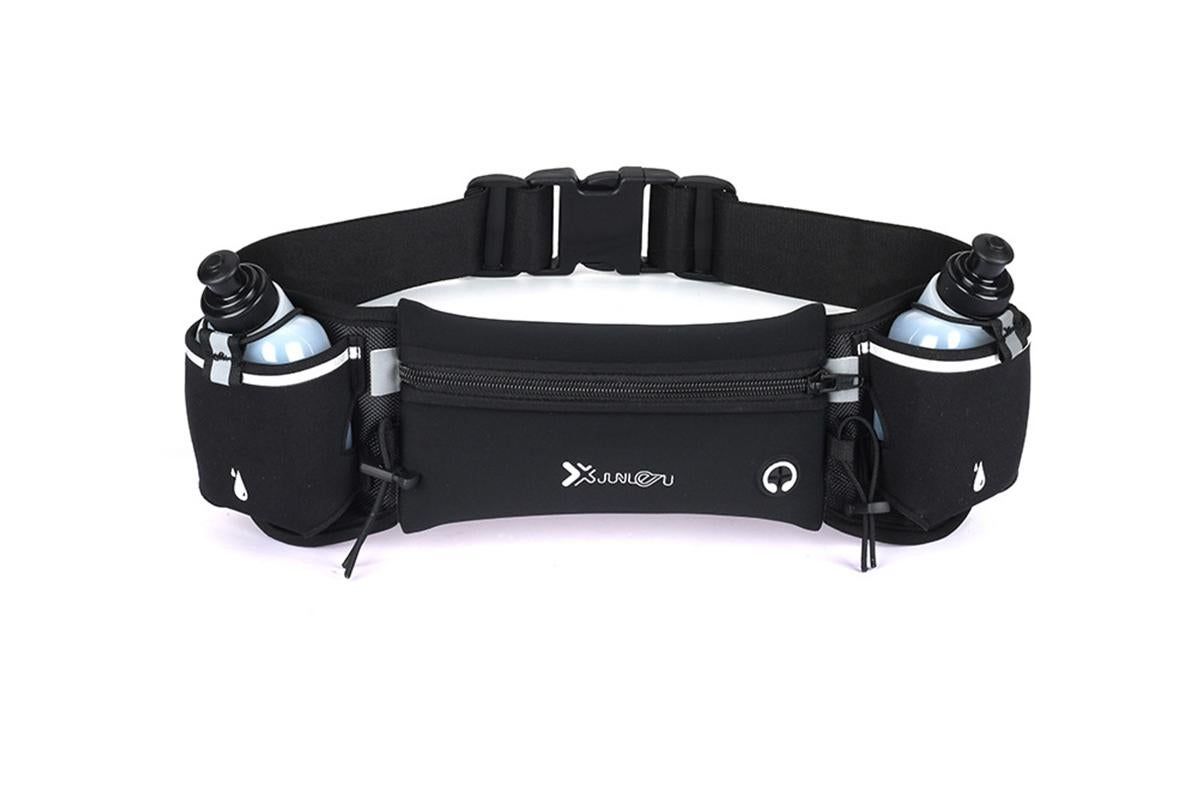 Hydration Running Belt with 2 Water Bottles and Phone Pouch for Marathon Hiking - Blue V1308-DSZKI-125-2