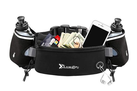 Hydration Running Belt with 2 Water Bottles and Phone Pouch for Marathon Hiking - Black V1308-DSZKI-125-3