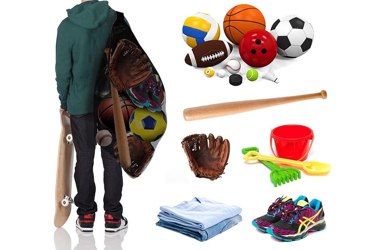 Extra Large Sport Ball Bag Heavy Duty Breathable Mesh Storage Bag With Adjustable Shoulder Strap - Style 1 V1308-DSZKI-140-1