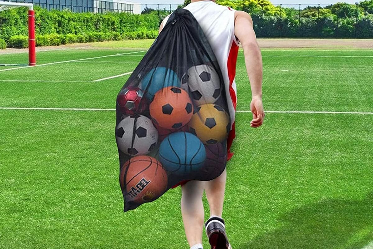 Extra Large Sport Ball Bag Heavy Duty Breathable Mesh Storage Bag With Adjustable Shoulder Strap - Style 1 V1308-DSZKI-140-1