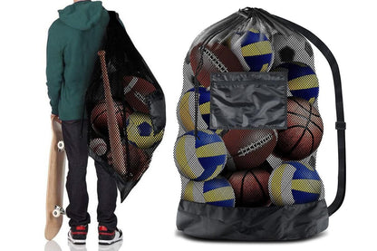 Extra Large Sport Ball Bag Heavy Duty Breathable Mesh Storage Bag With Adjustable Shoulder Strap - Style 1 V1308-DSZKI-140-1