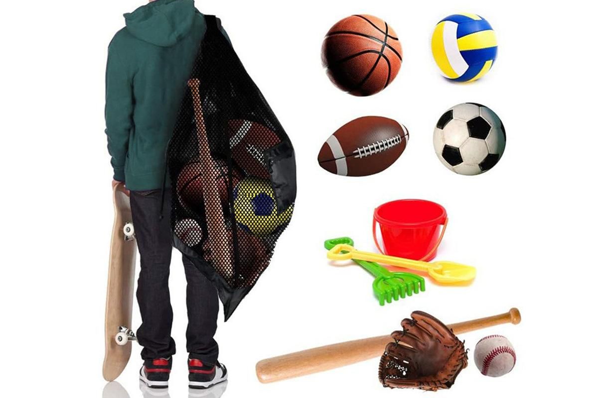 Extra Large Sport Ball Bag Heavy Duty Breathable Mesh Storage Bag With Adjustable Shoulder Strap - Style 2 V1308-DSZKI-140-2