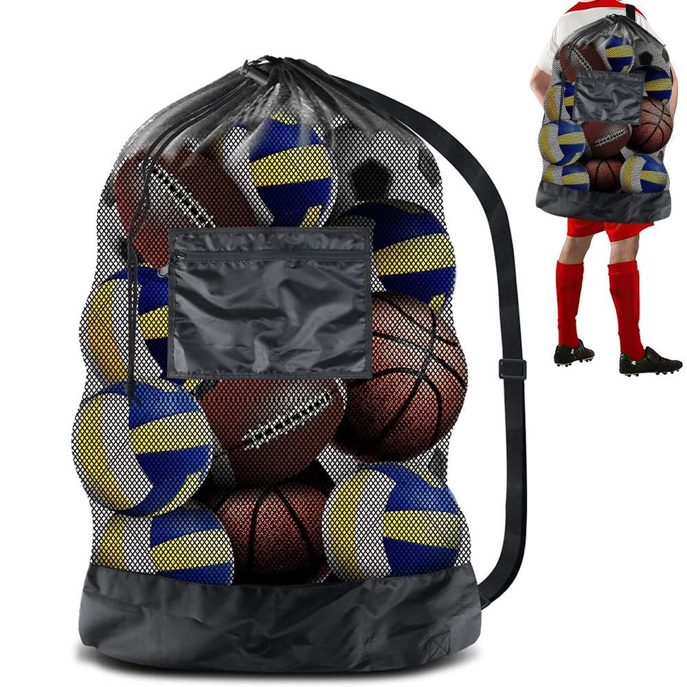 Extra Large Sport Ball Bag Heavy Duty Breathable Mesh Storage Bag With Adjustable Shoulder Strap - Style 2 V1308-DSZKI-140-2