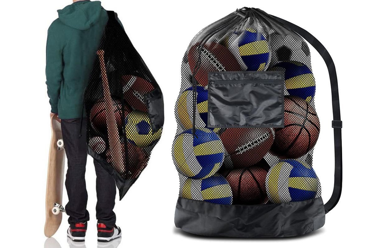 Extra Large Sport Ball Bag Heavy Duty Breathable Mesh Storage Bag With Adjustable Shoulder Strap - Style 2 V1308-DSZKI-140-2