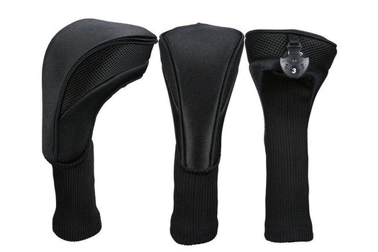 3Pcs Set Golf Club Head Cover for Woods and Driver with Interchangeable Tags 3 4 5 7 X - Black V1308-DSZKI-147-1