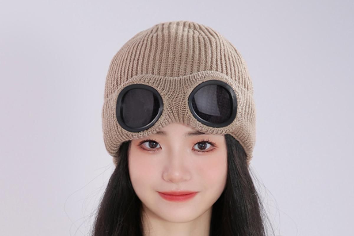 Winter Ski Hat with Goggles - Thermal Knit Beanie for Men & Women - Khaki V1308-DSZKI-148-1