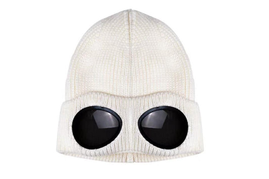 Winter Ski Hat with Goggles - Thermal Knit Beanie for Men & Women - White V1308-DSZKI-148-3