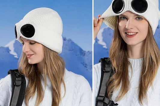 Winter Ski Hat with Goggles - Thermal Knit Beanie for Men & Women - White V1308-DSZKI-148-3