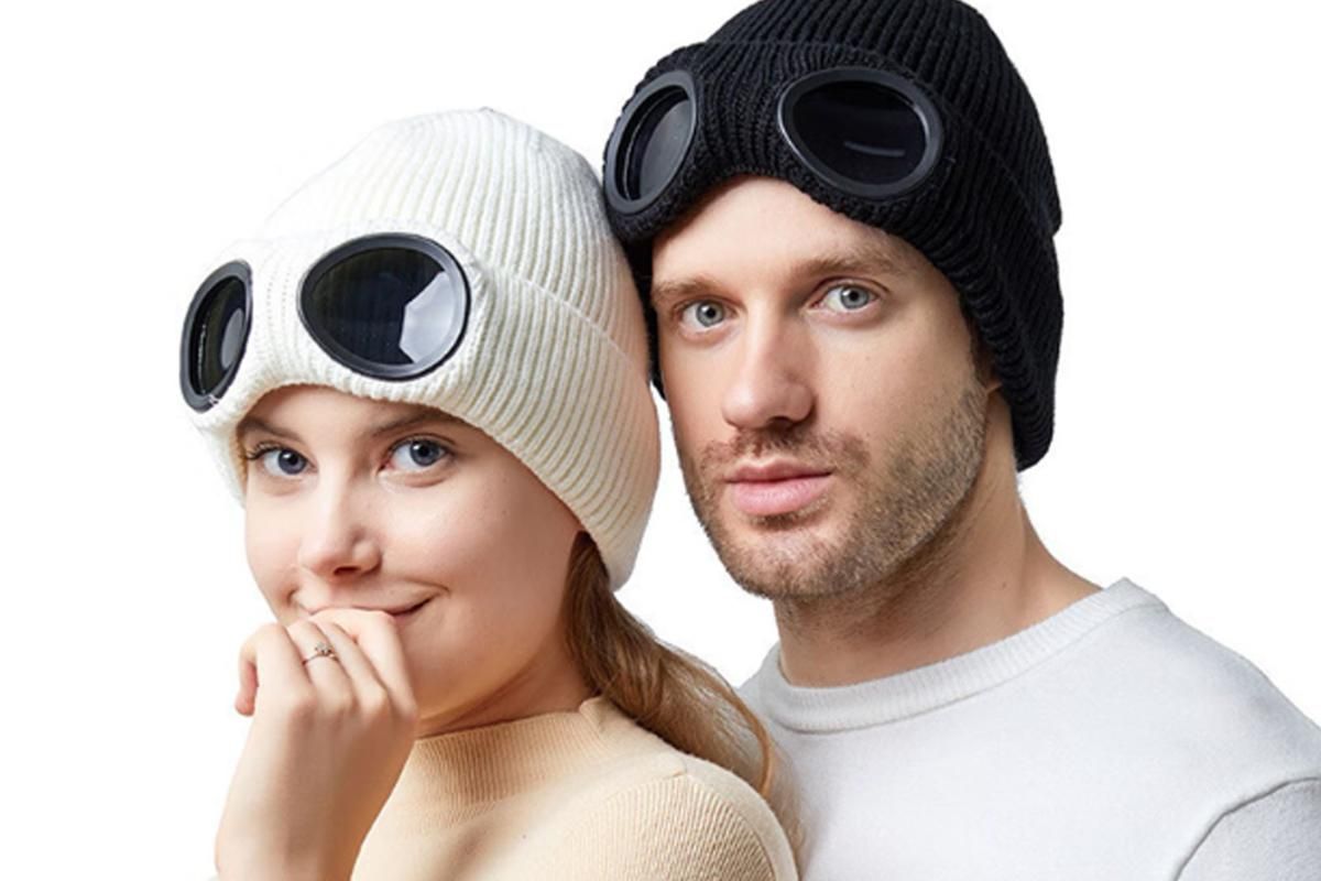 Winter Ski Hat with Goggles - Thermal Knit Beanie for Men & Women - White V1308-DSZKI-148-3
