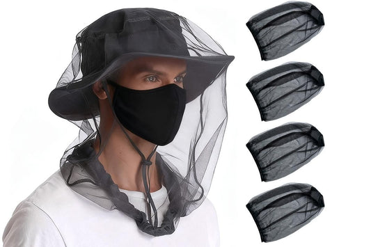 5Pcs Mosquito Head Net Bug Net Hat for Camping Hiking Fishing Gardening - Black V1308-DSZKI-151-1