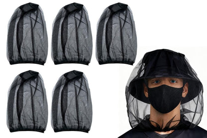 5Pcs Mosquito Head Net Bug Net Hat for Camping Hiking Fishing Gardening - Black V1308-DSZKI-151-1