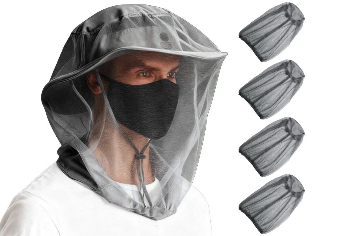 5Pcs Mosquito Head Net Bug Net Hat for Camping Hiking Fishing Gardening - Light Gray V1308-DSZKI-151-3